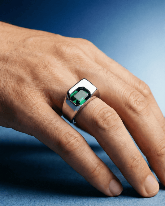 Cornerstone - טבעת חותם עם זירקון - ירוק - KINZOKU