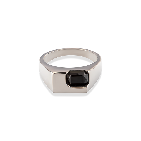 Cornerstone - טבעת חותם עם זירקון - שחור