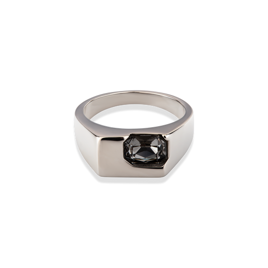 Cornerstone - טבעת חותם עם זירקון - אפור