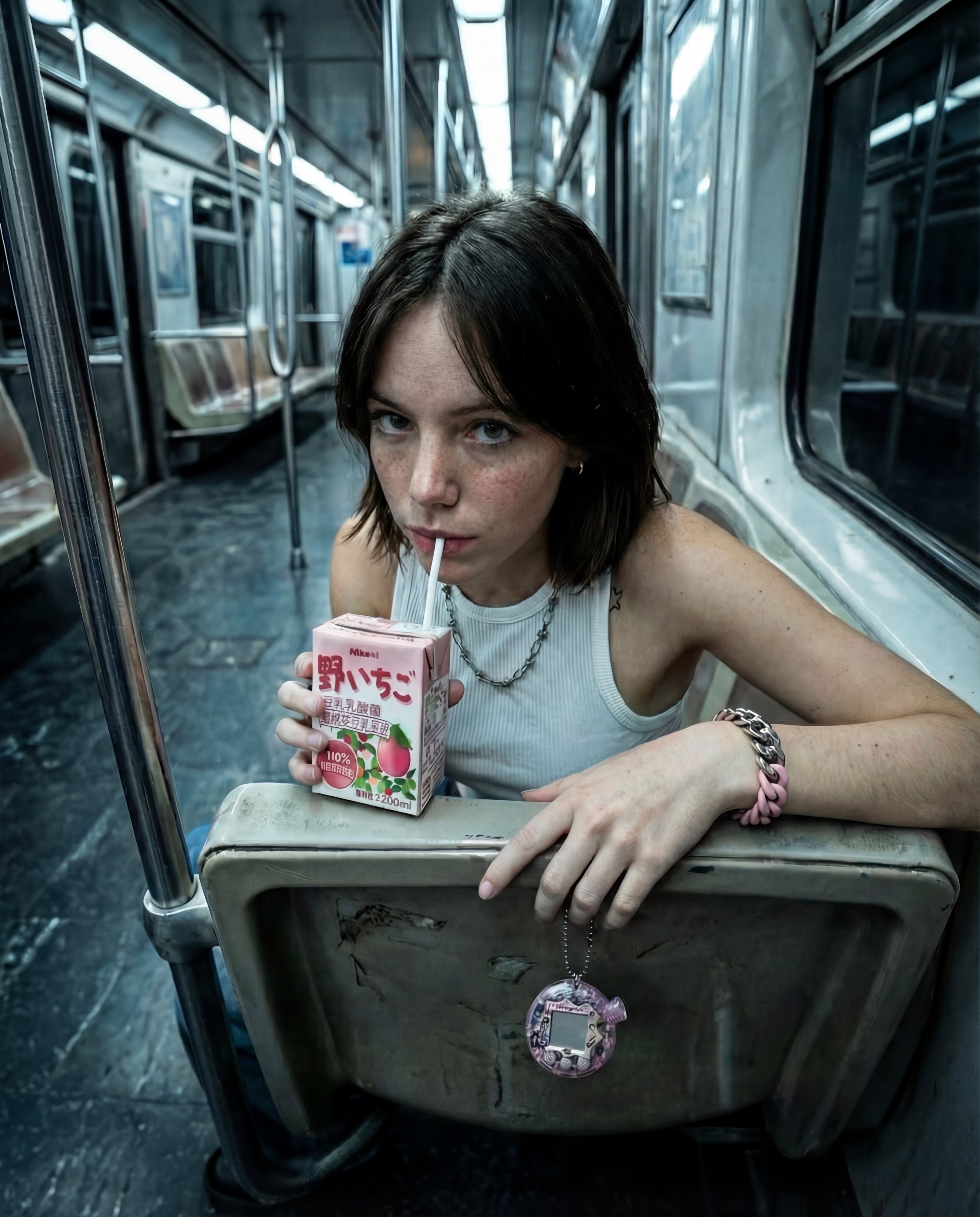 תמונת צמיד על נערה שותה משקה