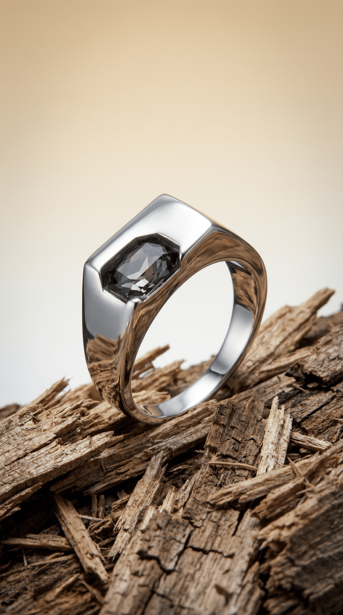 Cornerstone - טבעת חותם עם זירקון - אפור - KINZOKU