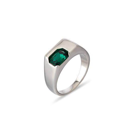 Cornerstone -  טבעת חותם עם זירקון - ירוק