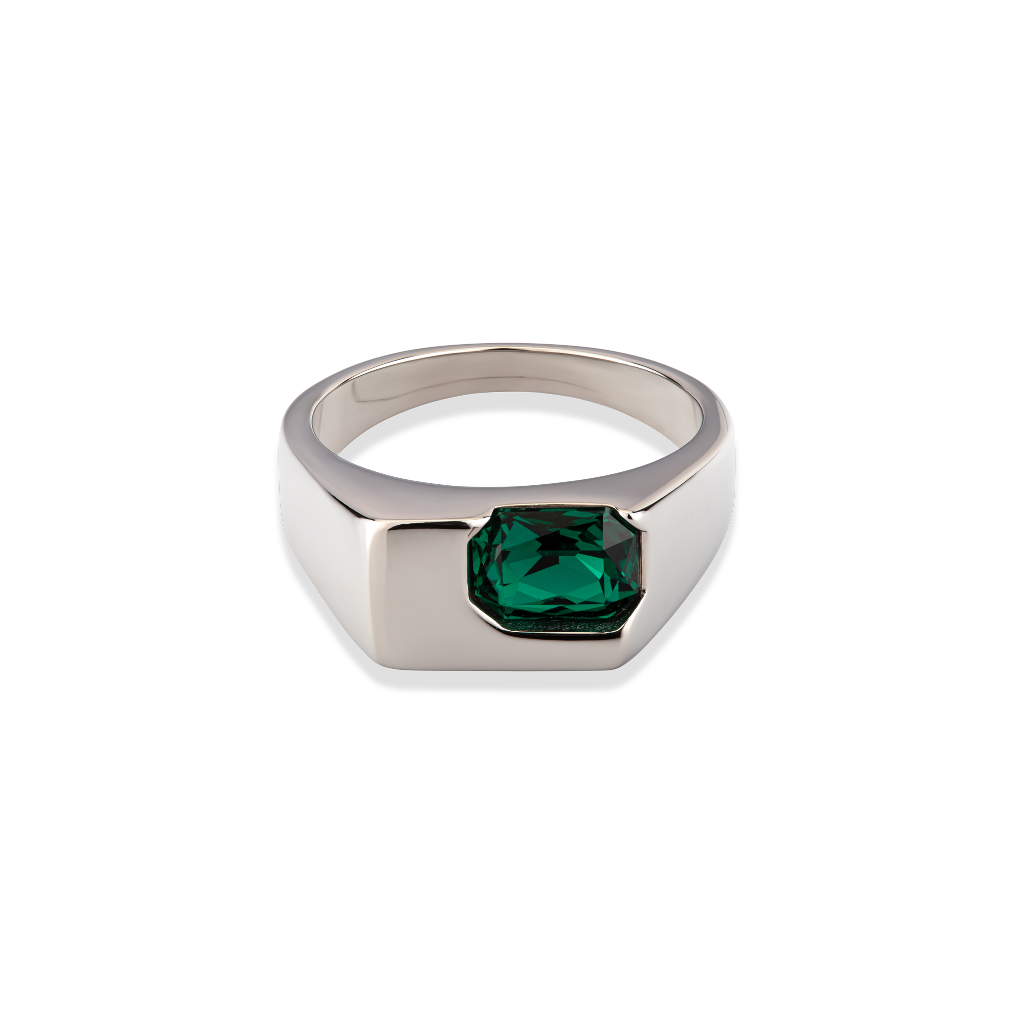 Cornerstone -  טבעת חותם עם זירקון - ירוק
