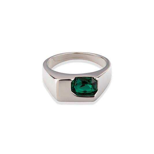 Cornerstone -  טבעת חותם עם זירקון - ירוק
